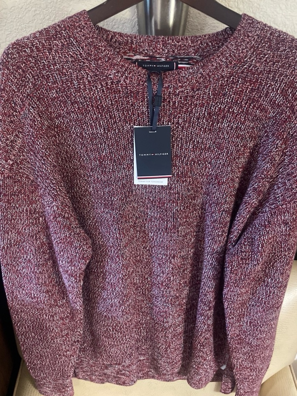Tommy Hilfiger Men's Marled Wine Crewneck Sweater